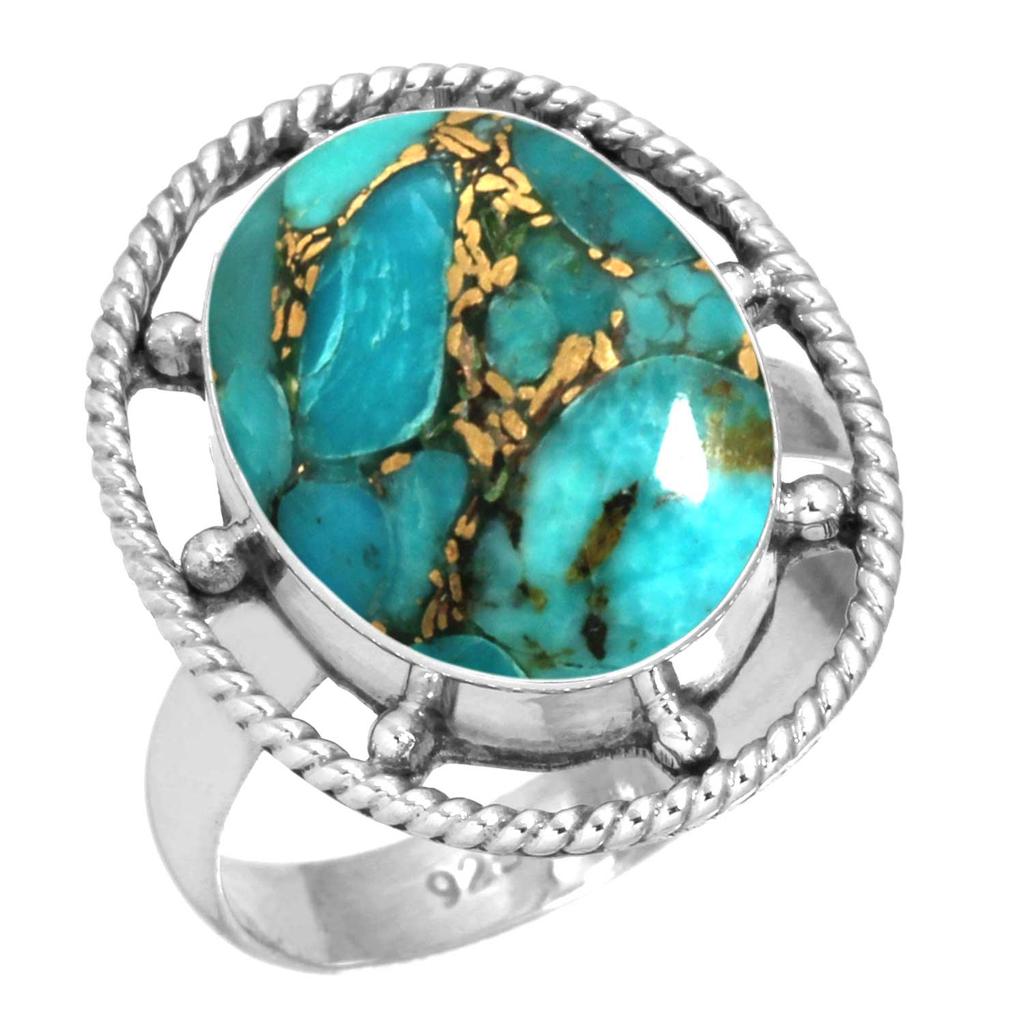925 Sterling Silver Ring Women Gemstone Handmade Jewelry Halloween Gift Blue Green Purple Copper Turquoise Pearl Lapis Mother Of Pearl Victorian