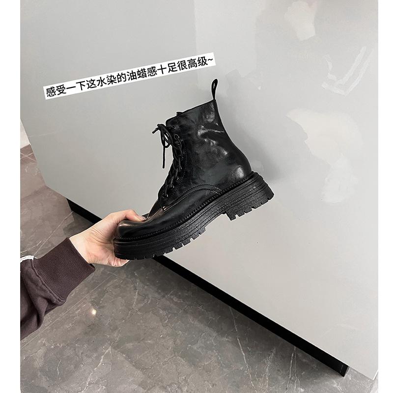 Da Mimi Same Sheepskin Version~ British Style Thick-soled Martin Boots Women's 2025 Autumn New Product Height-increasing Versatile Short Boots