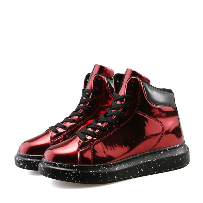 Fashion Patent Leather Casual Sneakers Men Designer Glitter Platform Shoes Men Women Red Sneaker Lightweight Mens High Top Shoes