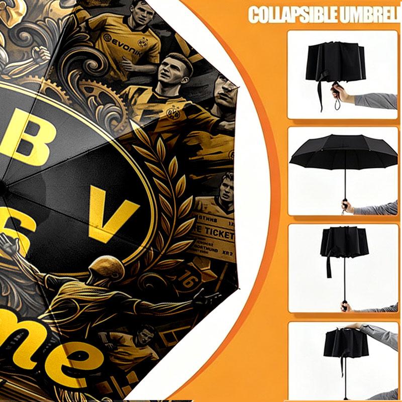 Custom Name Personalized Borussia Dortmund Bvb Print Umbrella, Auto Open Close, 8‑Rib Sturdy Frame, Commute Camping Hiking Use, Birthday Gift
