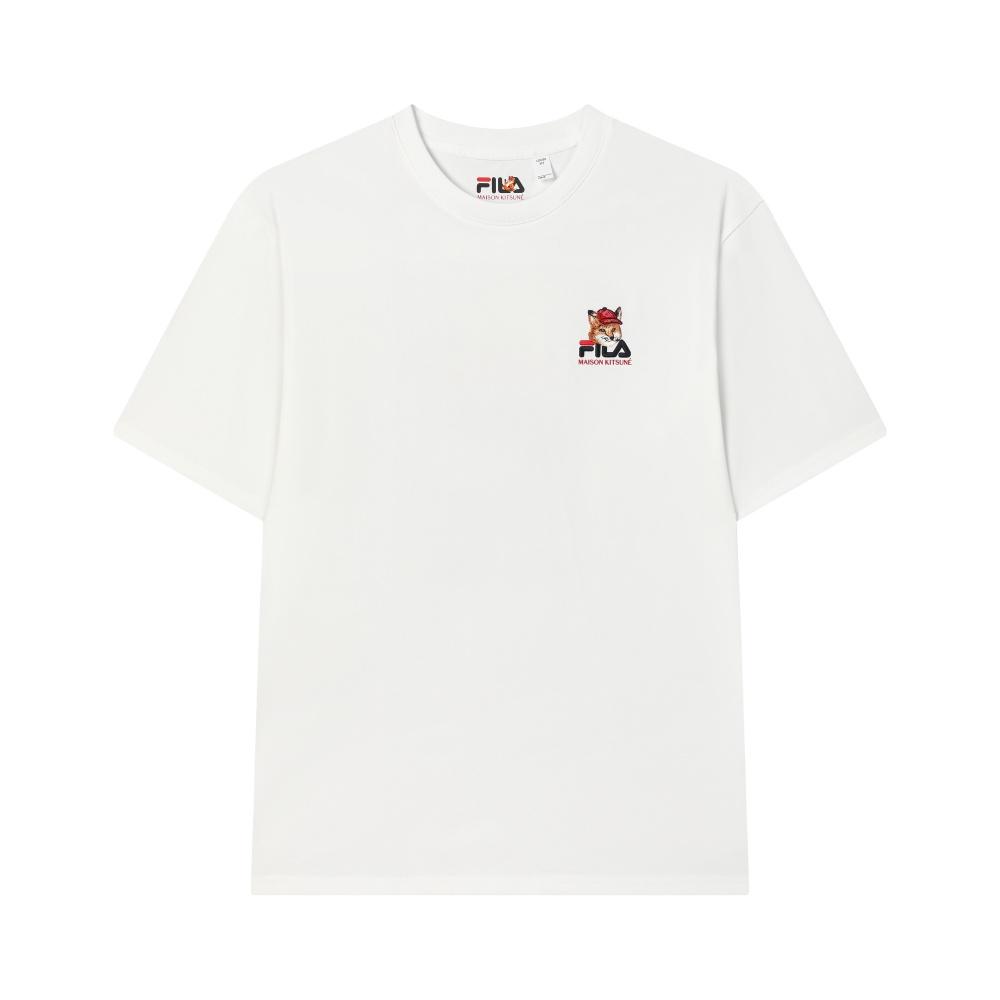 New FILA x Maison Kitsune Little Fox T Shirt Unisex Cloud White F11U529101F-WT