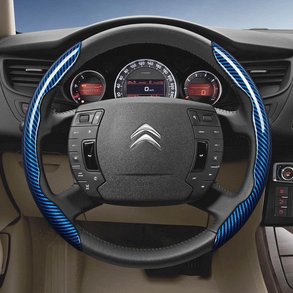 Suitable for Citroen Carbon Fiber Texture Steering Wheel Cover with Segmented Quick-Release Design, Durable Black Accessories for Models Such as C3, C