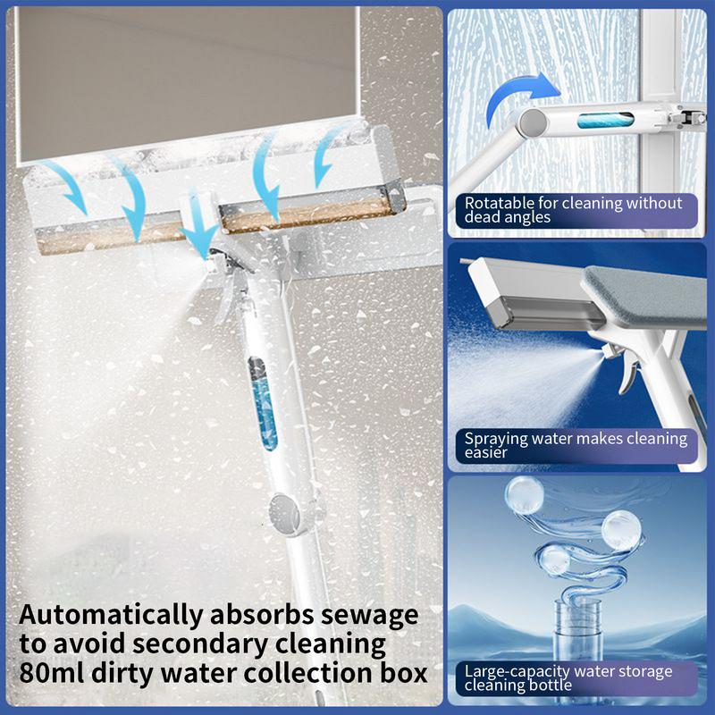 Window Cleaner Telescopic Shower Squeegee For Shower Walls Professional Scraper With Large-Capacity Water Bottle Cleaning Mop