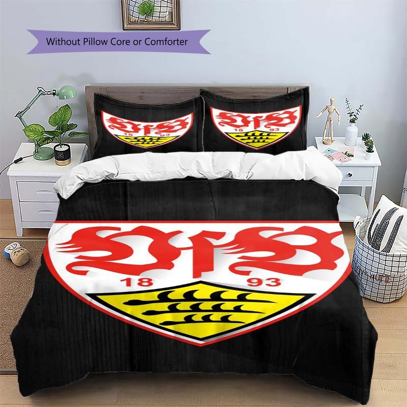 VfB Stuttgart Football Club 3PCS Bedding Set Duvet Cover with 2 Pillowcases, Team Logo Print Bed Cover for Soccer Fan Bedroom