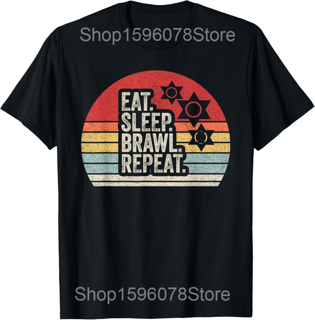 Vintage Eat Sleep Brawl Repeat T Shirts Men Women Brawl Star Cotton Humor Streetwear Tee Short Sleeve Unisex Loose Clothing