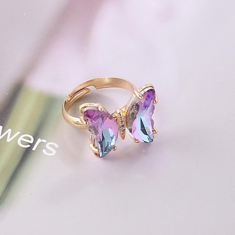 New European American Gradient Butterfly Ring Female Ins Fashion Trend Elegant Temperament Hand Ornaments For Ladies
