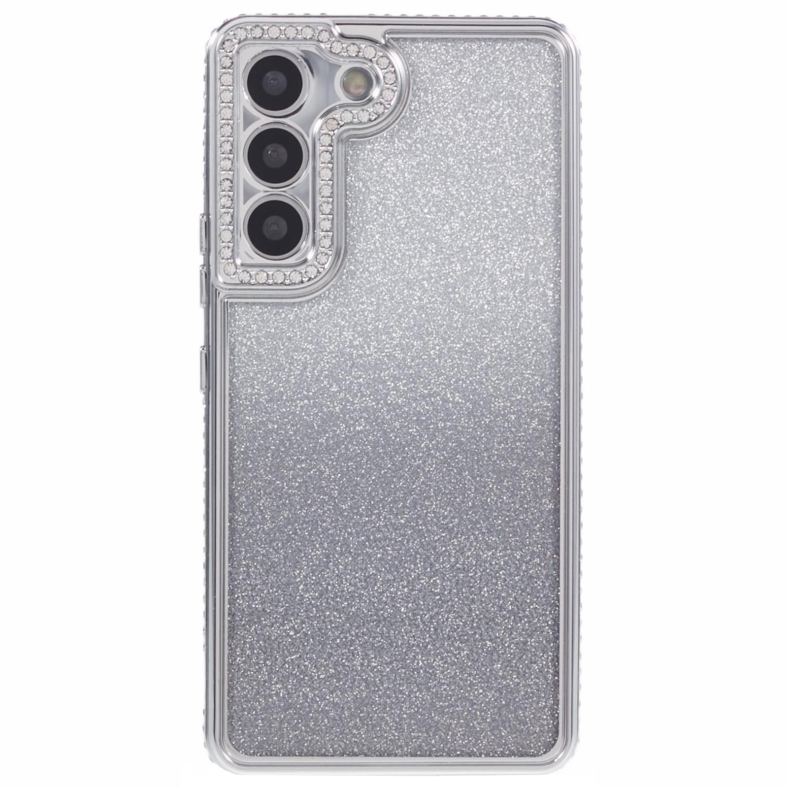 

For Samsung Galaxy S23 Case TPU Drop Protection Rhinestone Decor Gradient Phone Protector Silver