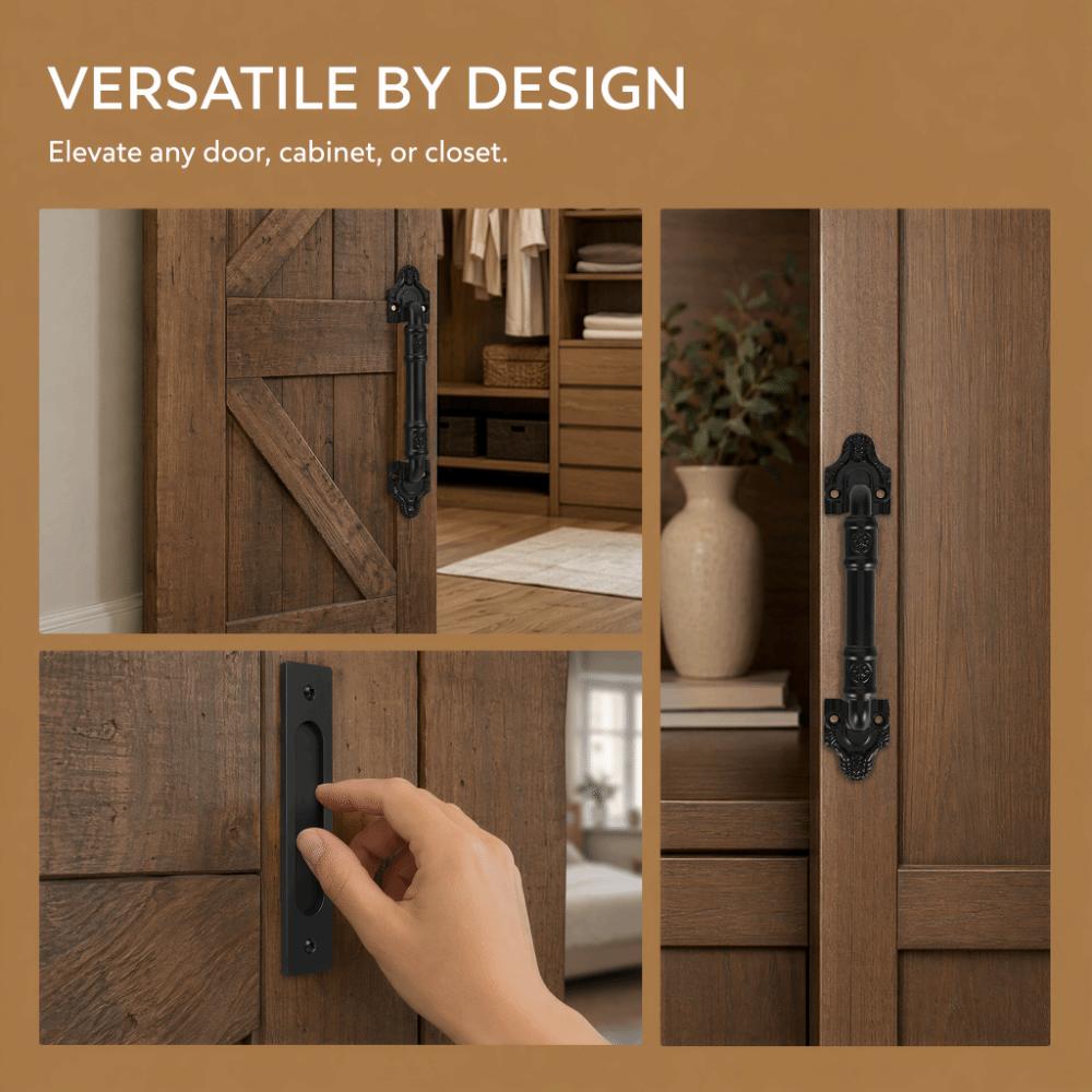 Black Double Sided Door Pull Metal Alloy Cabinet Door Handle Vintage Barn Door Pull Handle  Garages