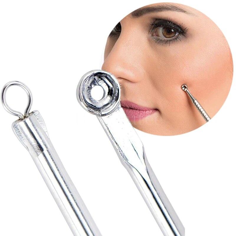 Set for Acne Blackheads Acne 7 Pieces Remove Black Dots Points Comedones Extractor Prick Loop Tweezer Spoon for Face Cleaning