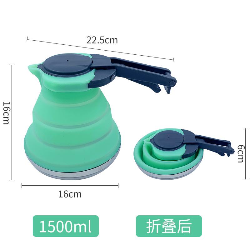 

1500ML Collapsible Silicone Kettle Leak-Proof Travel Camping Kettle Lightweight Outdoor Water Boiler For Hiking Backpacking 1500ML зелений