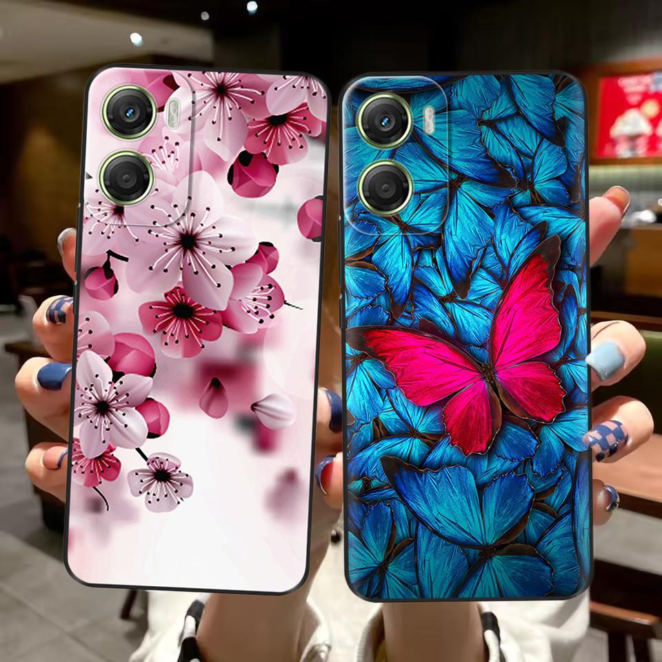 For Motorola Moto G06 4G Case Hot Flowers Painted Soft Black Silicone Phone Cases Bumper For Motorola Moto G06 4G Protect Cover