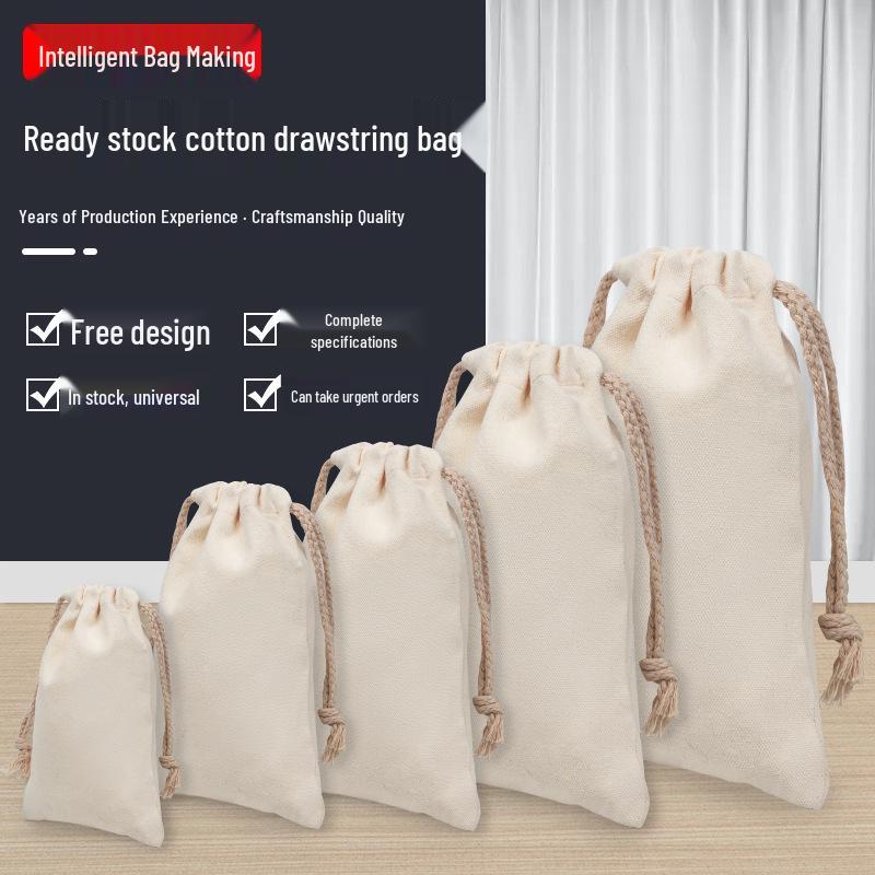 Solid Color Blank Canvas Drawstring Bag - Cotton Rope Jewelry Storage, Customizable with Logo Printing