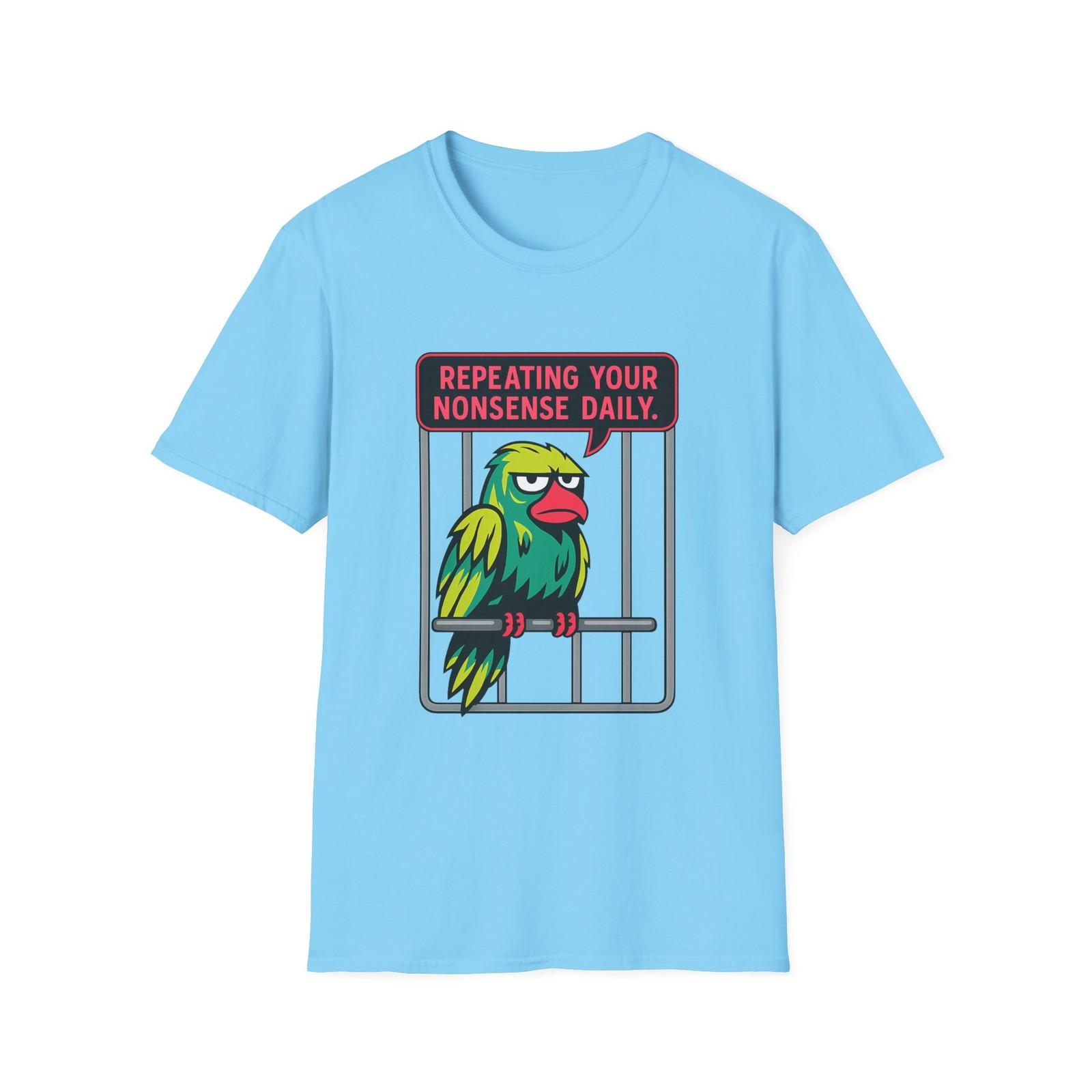 Unisex Softstyle T-Shirt Mens Womens Tees Top Cyberpunk Parrot – Funny Exhausted Bird Jungle Neon L