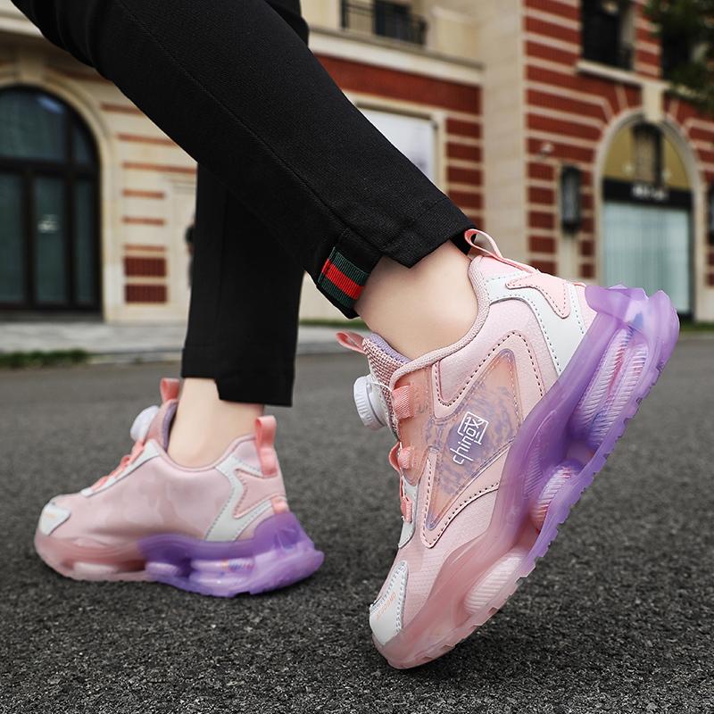 Children's Shoes  Fall rotary button breathable teen girls Shoes Sneakers Student springback running shoes