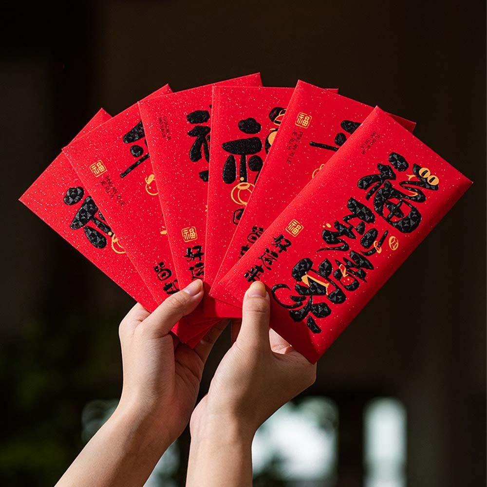 6pcs Blessing New Year Lucky Money Bag Chinese Style Good Luck Red Pocket Kids Gift