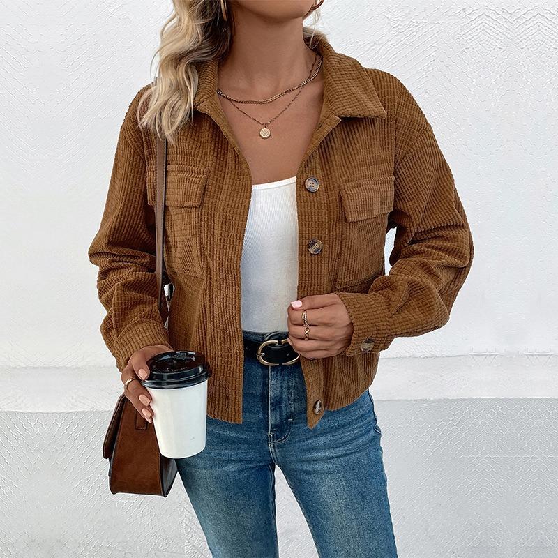Women Vintage Casual Corduroy Jacket Fall Winter Outerwear