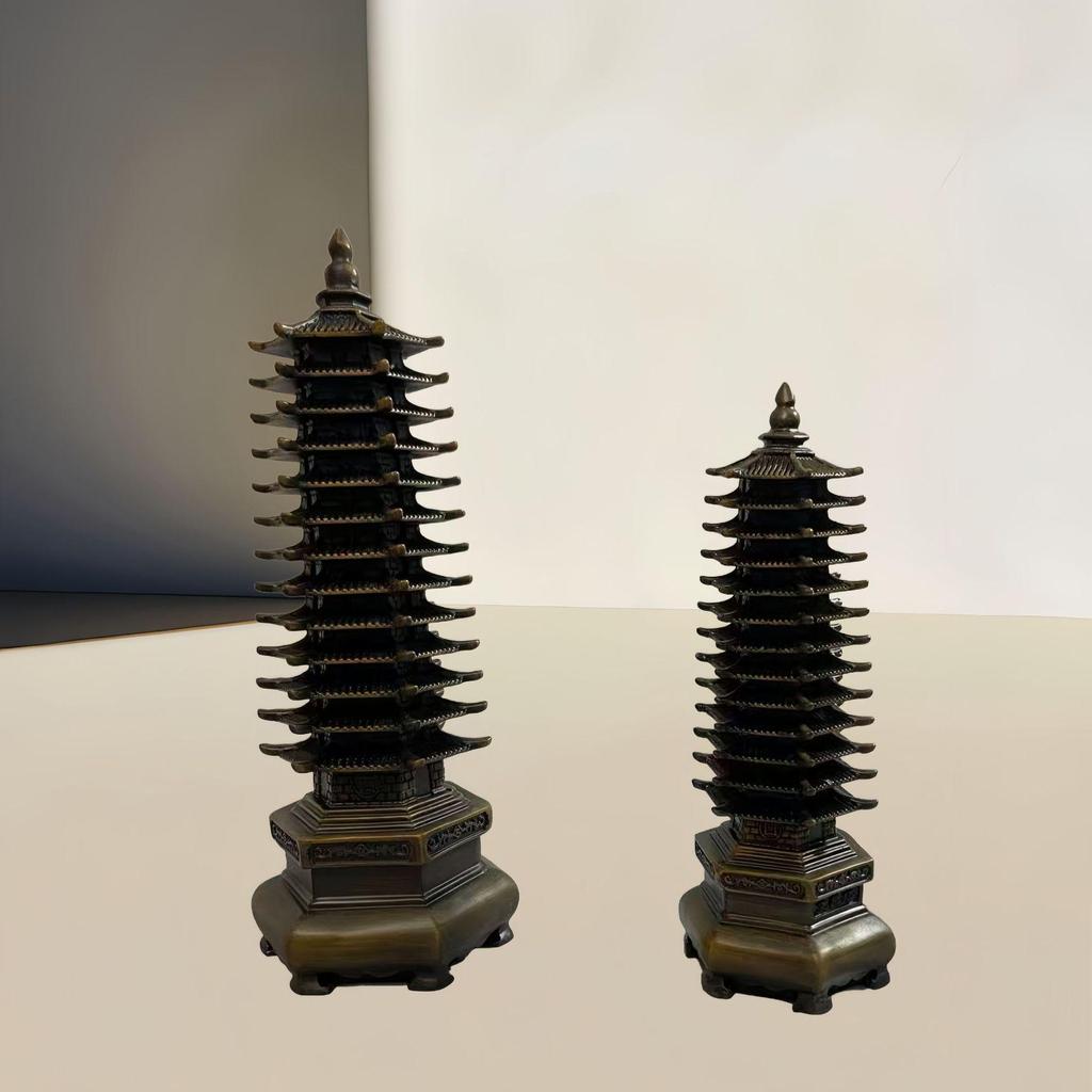13-Tier Wenchang Pagoda Figurine: Wood Grain Desk Ornament, Nine-Tier Gift for Children, Study & Office Handicraft Decor.