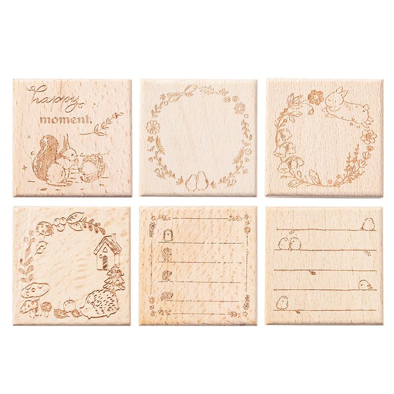 Light Retro Handbook Seal Message Box Series Happy Squirrel Handbook Decoration Material Printing Stamp 6 Styles Assorted Stamp