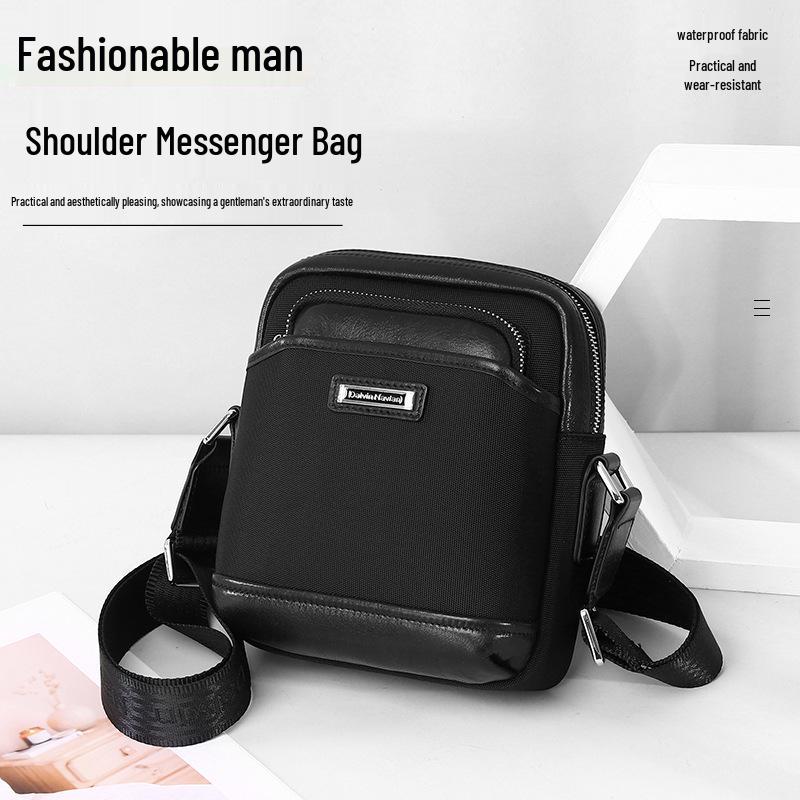 Men s Genuine Leather Single Shoulder Crossbody Bag - Mini Cowhide Casual Backpack Black Small