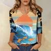 Women V Neck Blouse 3/4 Sleeve Loose Fit Casual Shirt Floral Print Lightweight Top for Everyday Wear