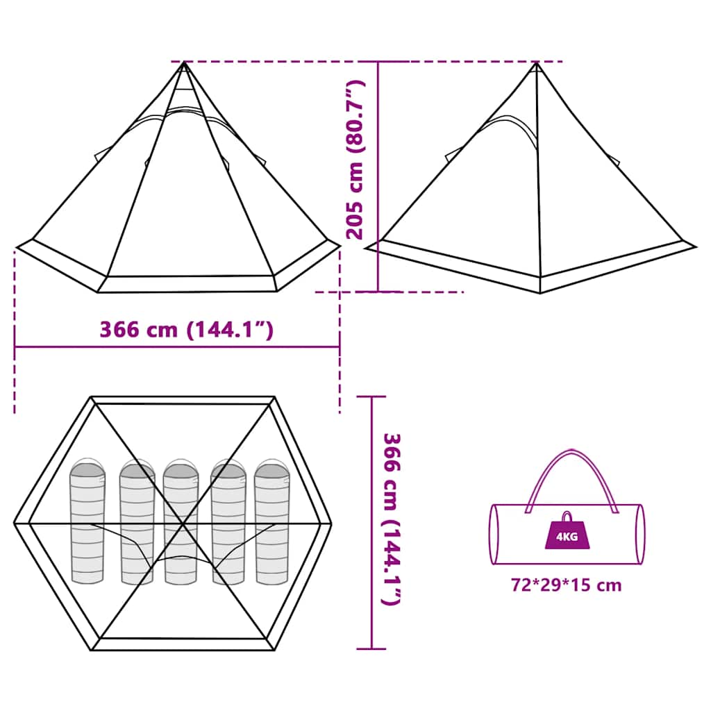 Tipi Camping Tent for 5 Persons Gray Waterproof