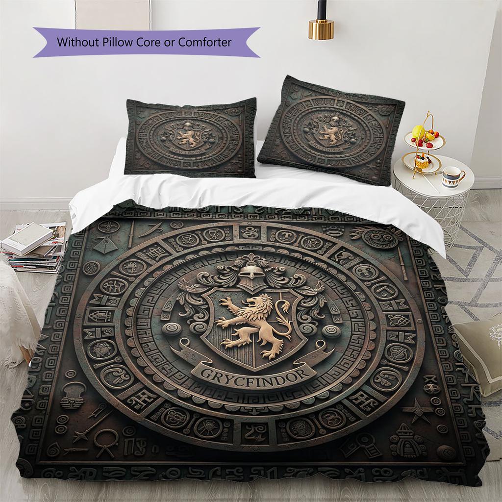 Gryffindor Pattern Bedding Quilt Set Quilt Cover Pillowcase Home Decoration Birthday Gift (1 * duvet cover + 2 * pillowcase, without core)