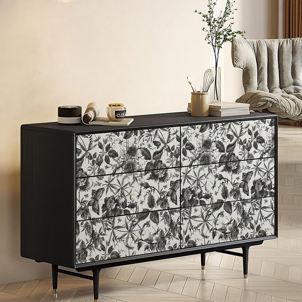Retro Dark Floral French Style Wallpaper Peel And Stick PVC Black Flower Wall Decor Waterproof Vintage Furniture Cabinet Sticker