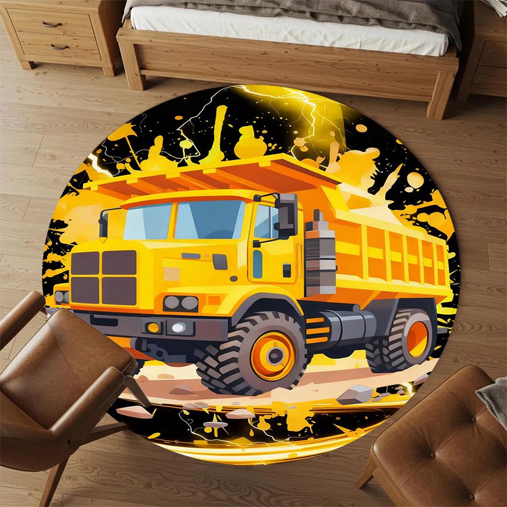 1PC Dumptruck Lightning Round Chair mat Area Rug - Non-Slip, Floor Mat for Office, Bedroom, and Indoor Decor -Gift D1127206