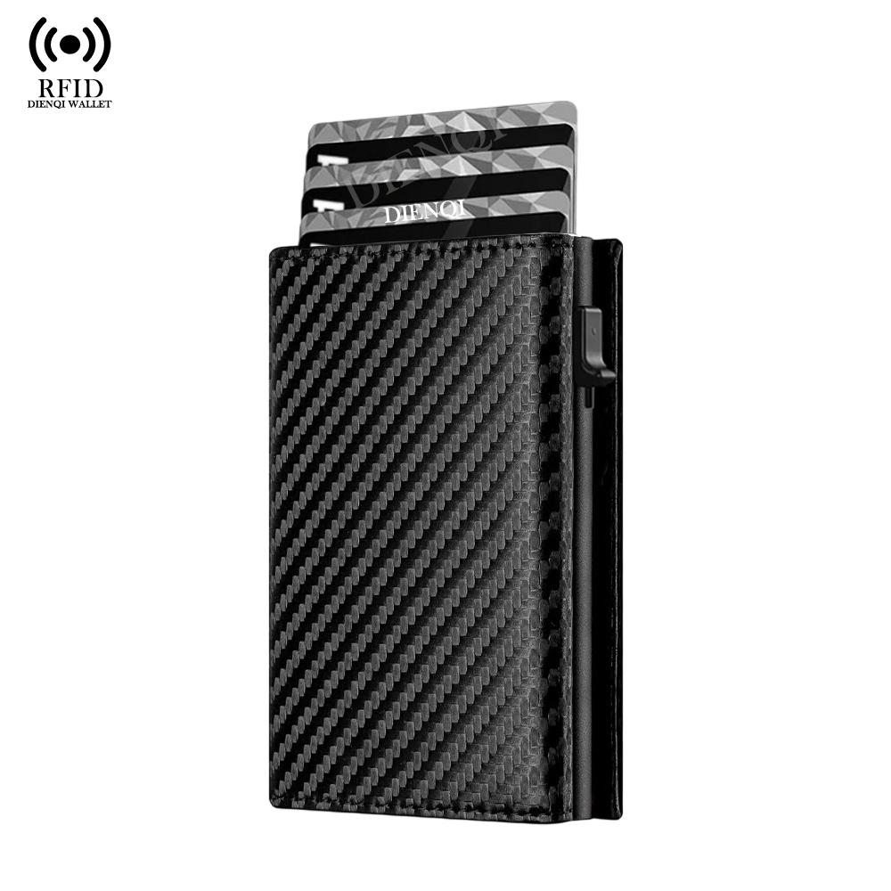 Rfid Blocking Smart Wallet Credit Card Holder Aluminum Metal Case Cardholder PU Leather Pop up Wallets Slim Cardholder for Men
