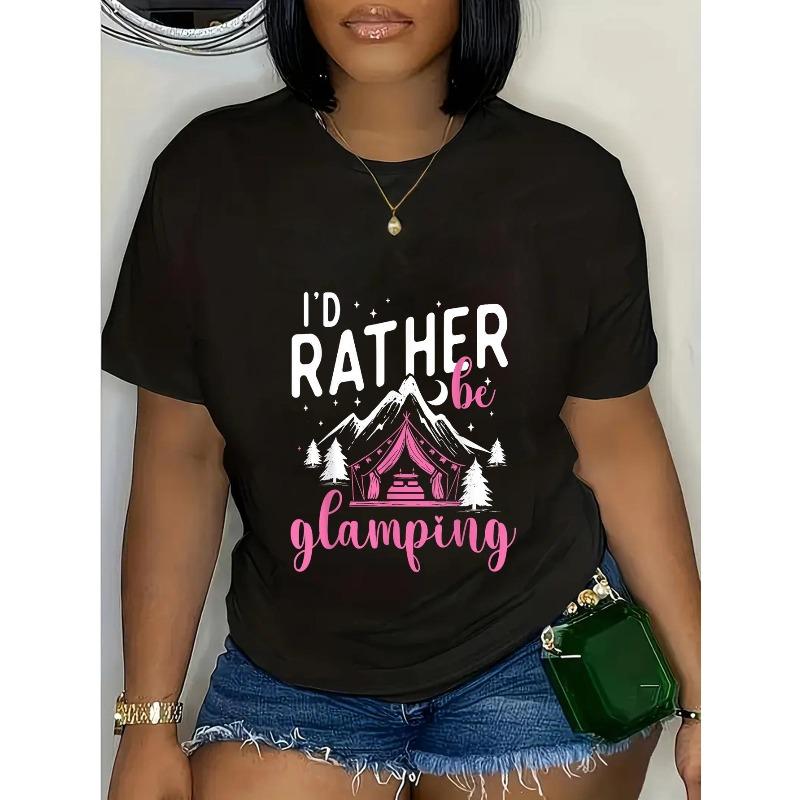 

T-Shirt for Women - Fun Camping & Snowy Mountain Graphic, Round Neck, Short Sleeve, Casual Style, All-Season Comfort, Camping Apparel S чёрный
