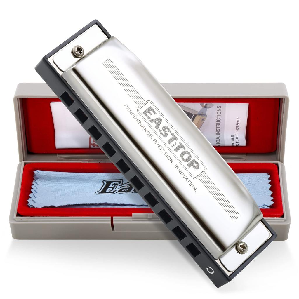 EAST TOP 10-Hole Diatonic Harmonica In C Key, Blues, for Beginners, Professionals, and Children, Includes Gift for Study and Practice (T009-1-C)