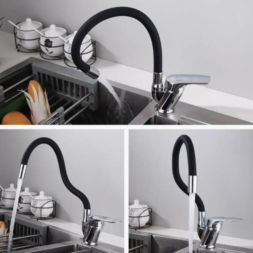 Set of a Free-standing Kitchen Tap with a Flexible Spout, Flexible Hoses and Aerator