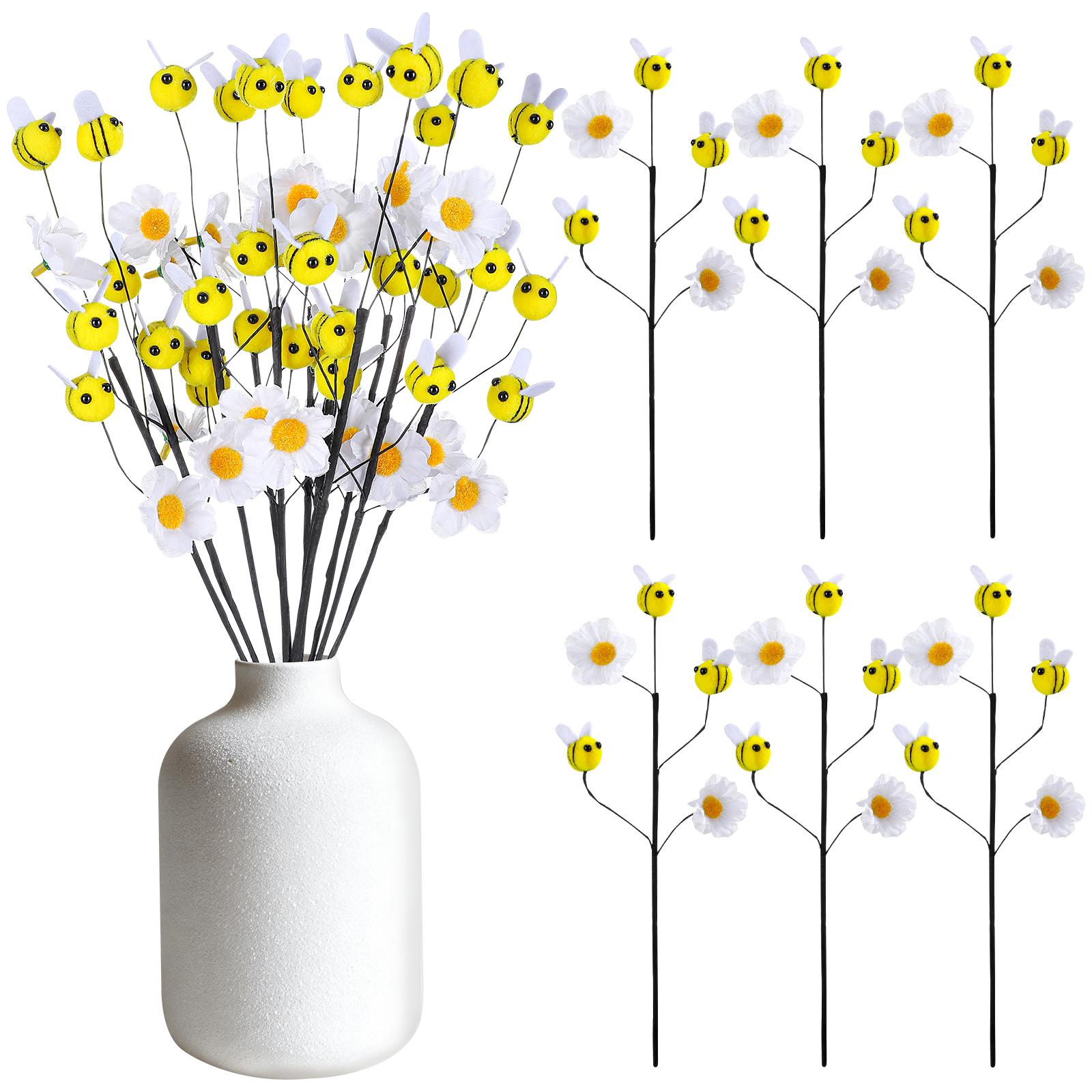 

16 Pcs Felt Bee Stems With Artificial Flowers Wool Felt Bumble Bee Honeybee Branches 11Inch Decorative Picks For Party Decors Va армія зелений колір
