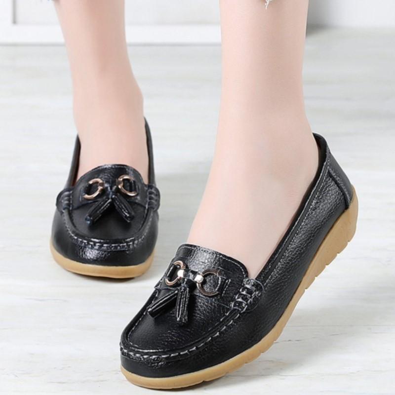 Damskor Plattor Mode Äkta Läder Kil Retro Damsko Tofs Damskor Loafers Slip-on Mjuka Damskor Mockasiner Större Storlekar