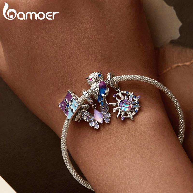 BAMOER 925 Sterling Silver Magic Butterfly Charms Sun and Moon Beads Fit Women Original Bracelets DIY Jewelry