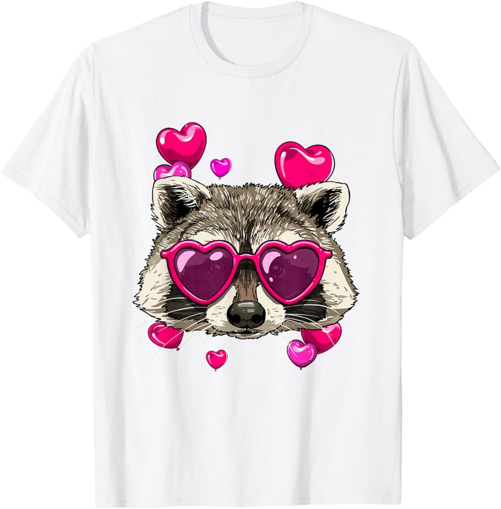 Waschbär Mit Herz-Sonnenbrille Valentinstag Lustiger Müllpanda Grafik-T-Shirt für Herren
