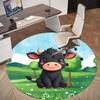 1pc Cow-Pastoral Scene Round Chair mat Area Rug - Non-Slip, Floor Mat for Office, Bedroom, home decor Christmas Gift p0811425