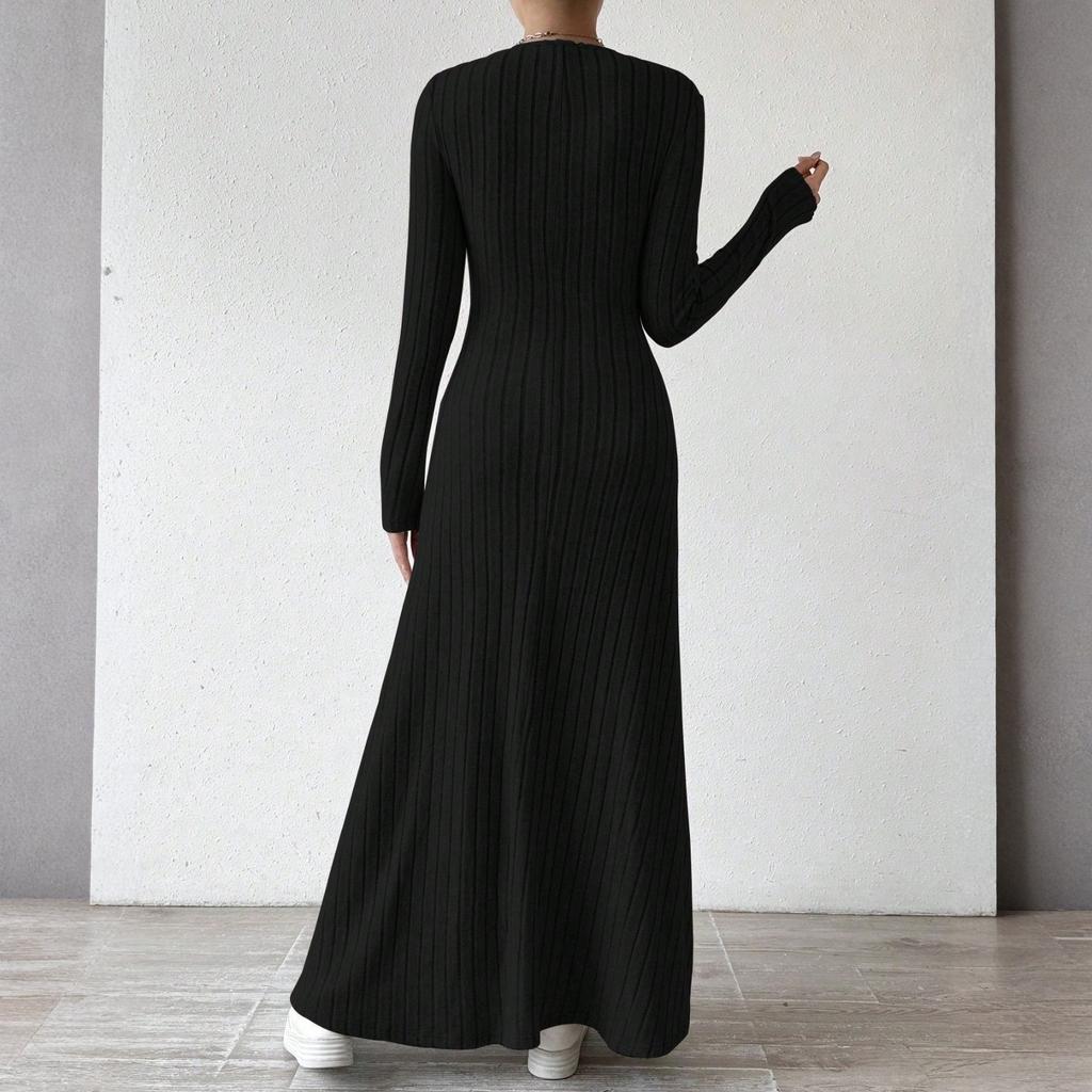 Damen Langarmkleid Herbst Freizeit T-Shirt Lockere Passform Plissiertes Vorderteil Kleider mit Taschen