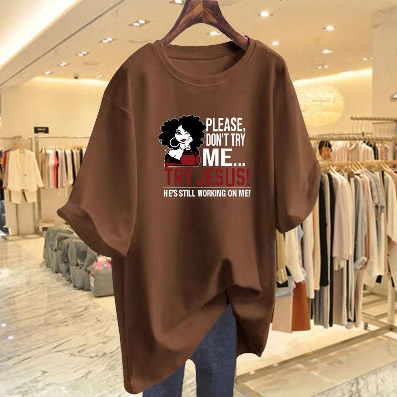 

New cotton printed white t-shirt women s summer loose letter bottoming shirt short-sleeved top XXXL