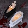 Realistische Halloween-Skelettfigur mit Kerze und Mini-Sarg-Schädel-Ornament für Horror-Mottoparty-Zubehör