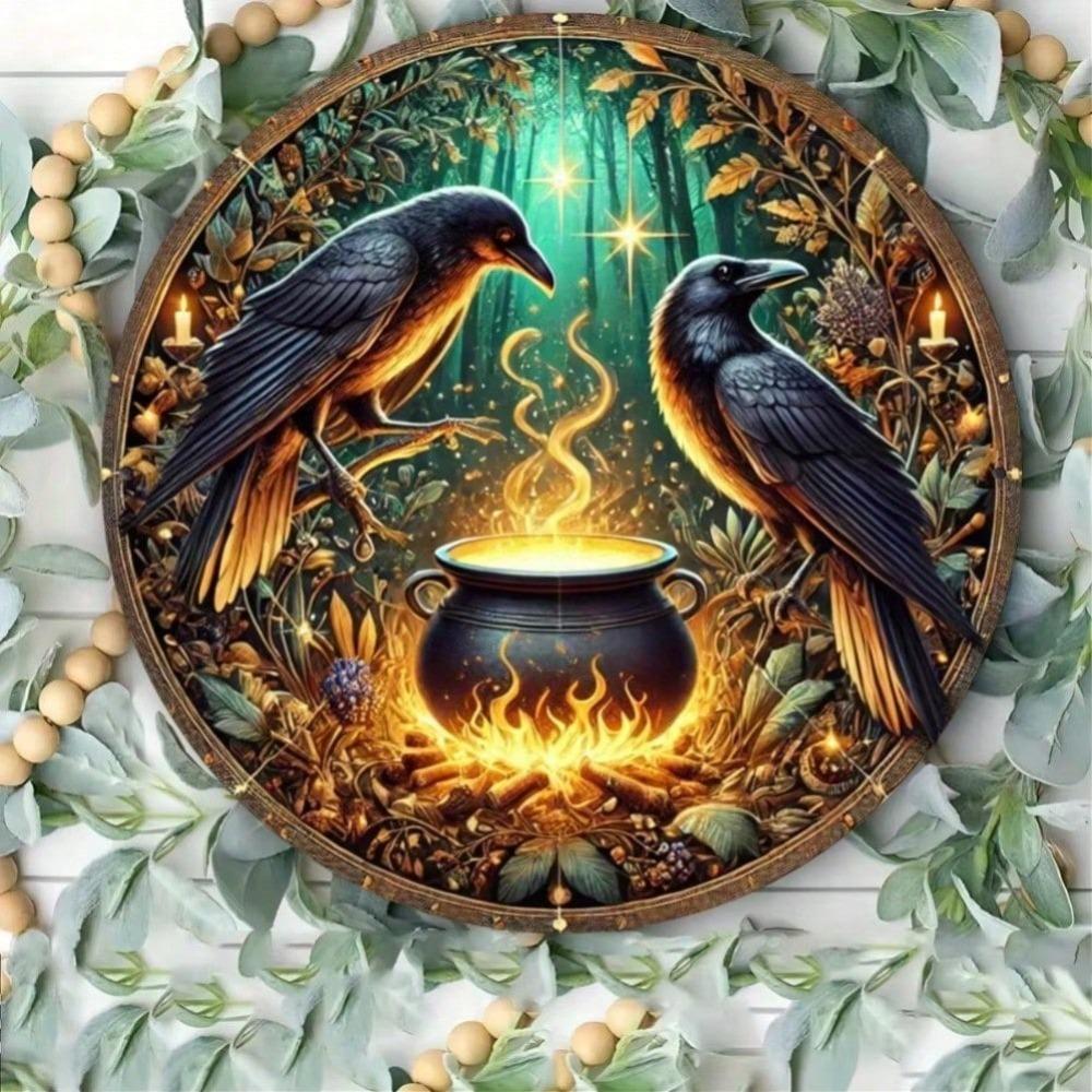 Vintage Crow Brewery Metal Tin Sign, Retro Round Wall Decor For Home Bar