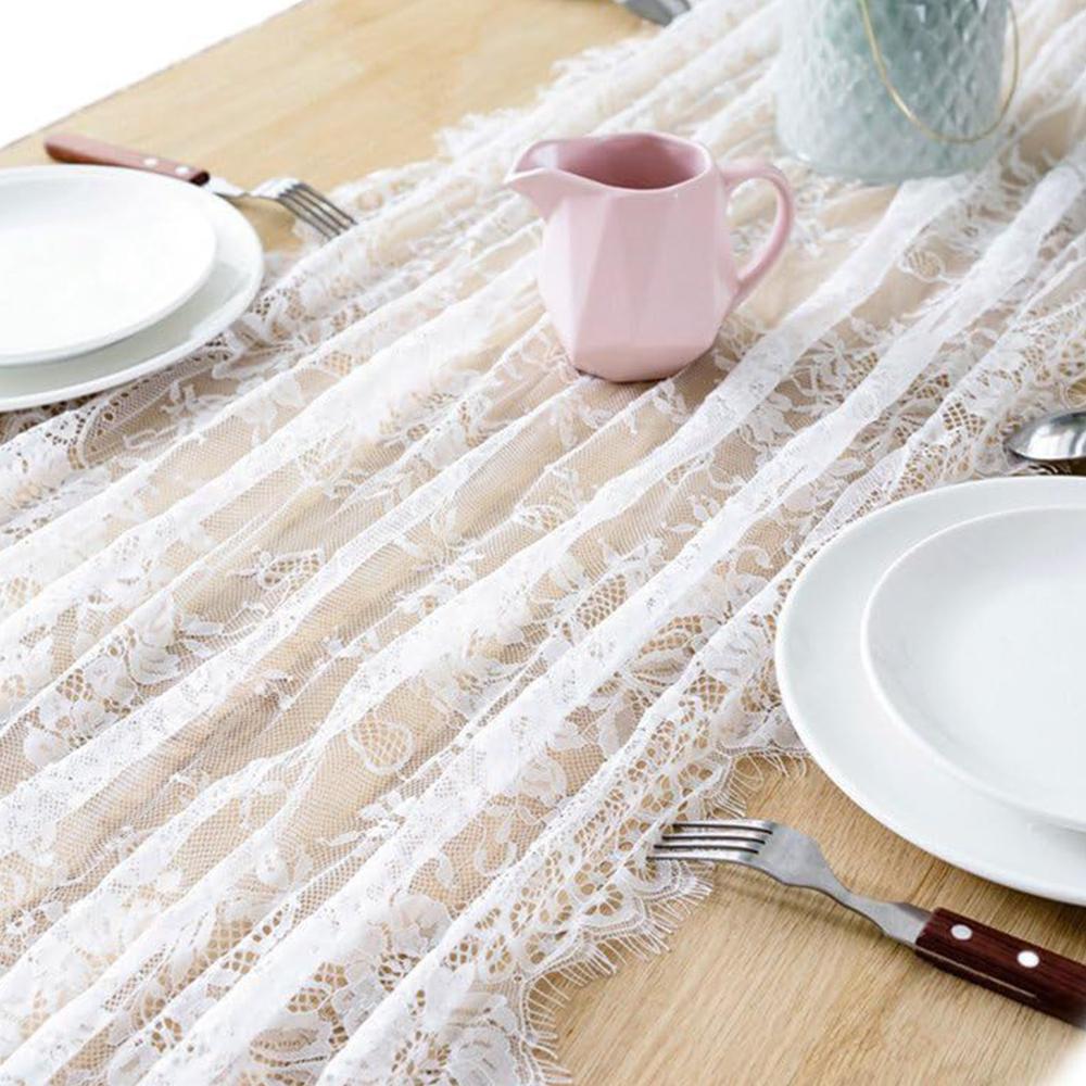 White Lace Floral Tablecloth Vintage Round Wedding Reception Table Cover Rustic Farmhouse Bridal Shower Party Home Dining Decor
