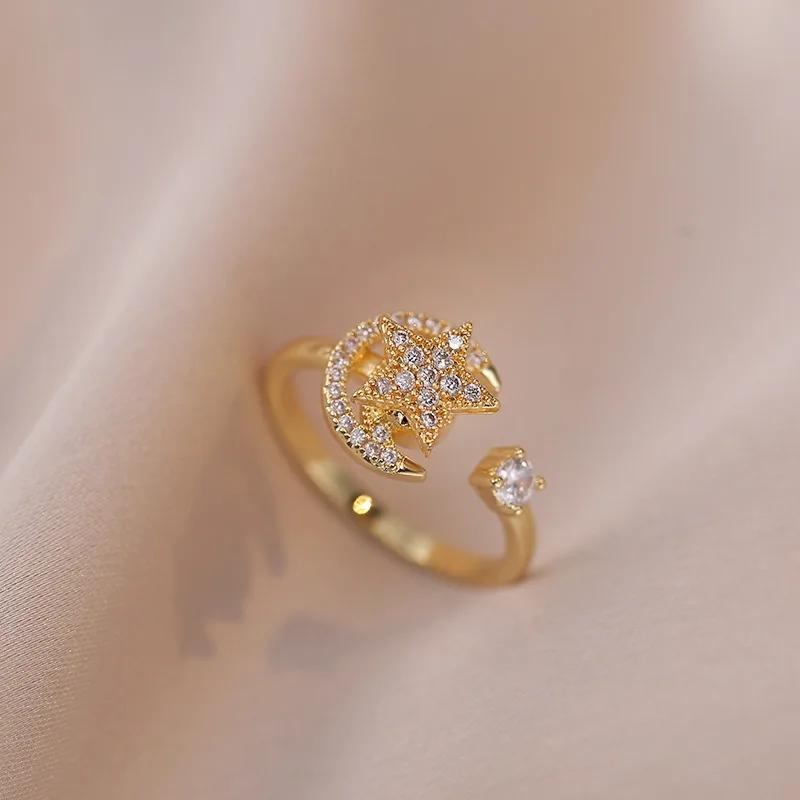 1pcs fashion simple rotating zircon flower opening adjustable ring luxury casual casual unzipping design sense accessories