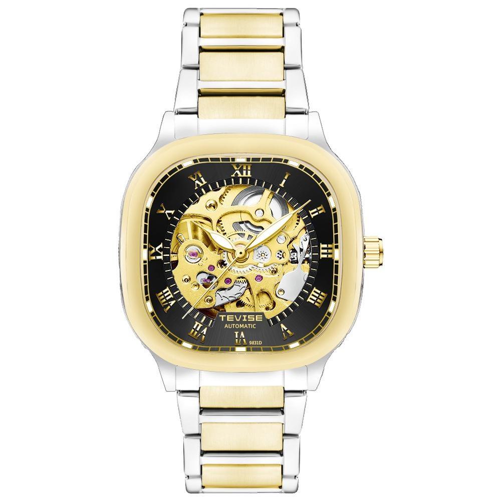 

TEVISE Luminous Square Hollow Dial Men s Stainless Steel Waterproof Automatic Mechanical Watch Fashion Business Skeleton Watches