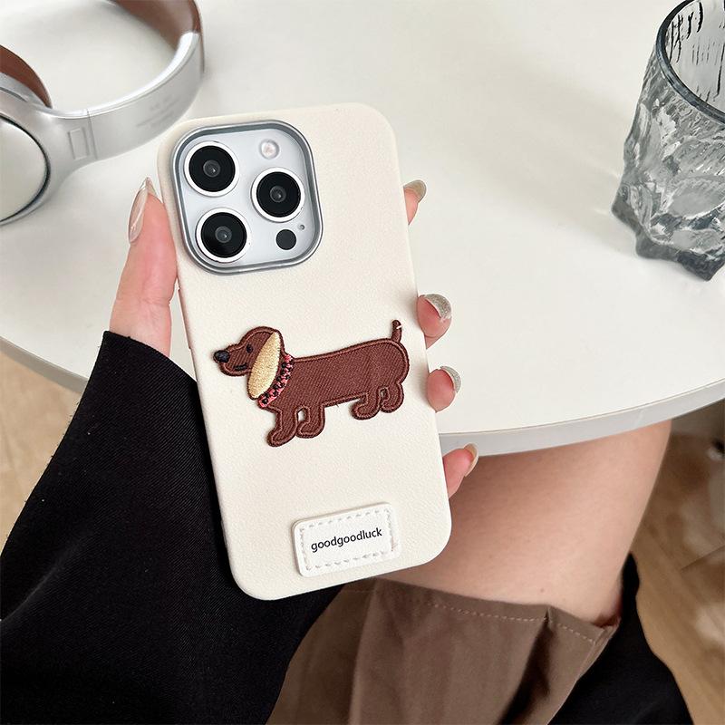 Imitation Leather Pattern Tpu Mobile Phone Case Is Suitable For Iphone16Promax Portable Rope Apple 15 Puppy Pendant 14 Women'S Models