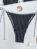 Costume da bagno da donna a pois con borsa a triangolo, Scollo all'americana, Schiena scoperta sexy, Laccetti laterali, Costume da bagno con spacco, Abbigliamento da spiaggia