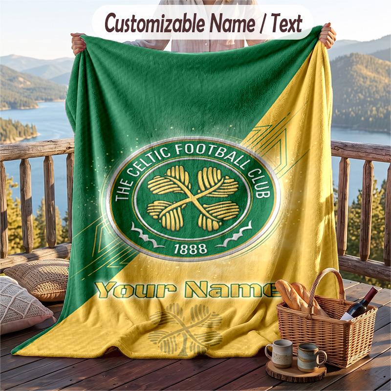 Flannel Blanket Celtic FC Print Custom Name Text Soft Throw for Sofa Bed