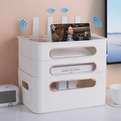 Viacvrstvový úložný box v krémovom štýle pre WiFi routery a TV set-top boxy
