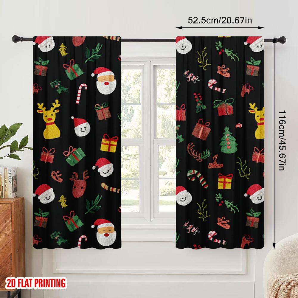 2pcs,2D Plane Printing Minimalist Curtains Christmas Cartoon Versatile Durable Polyester (without Rod) Decorations Inside