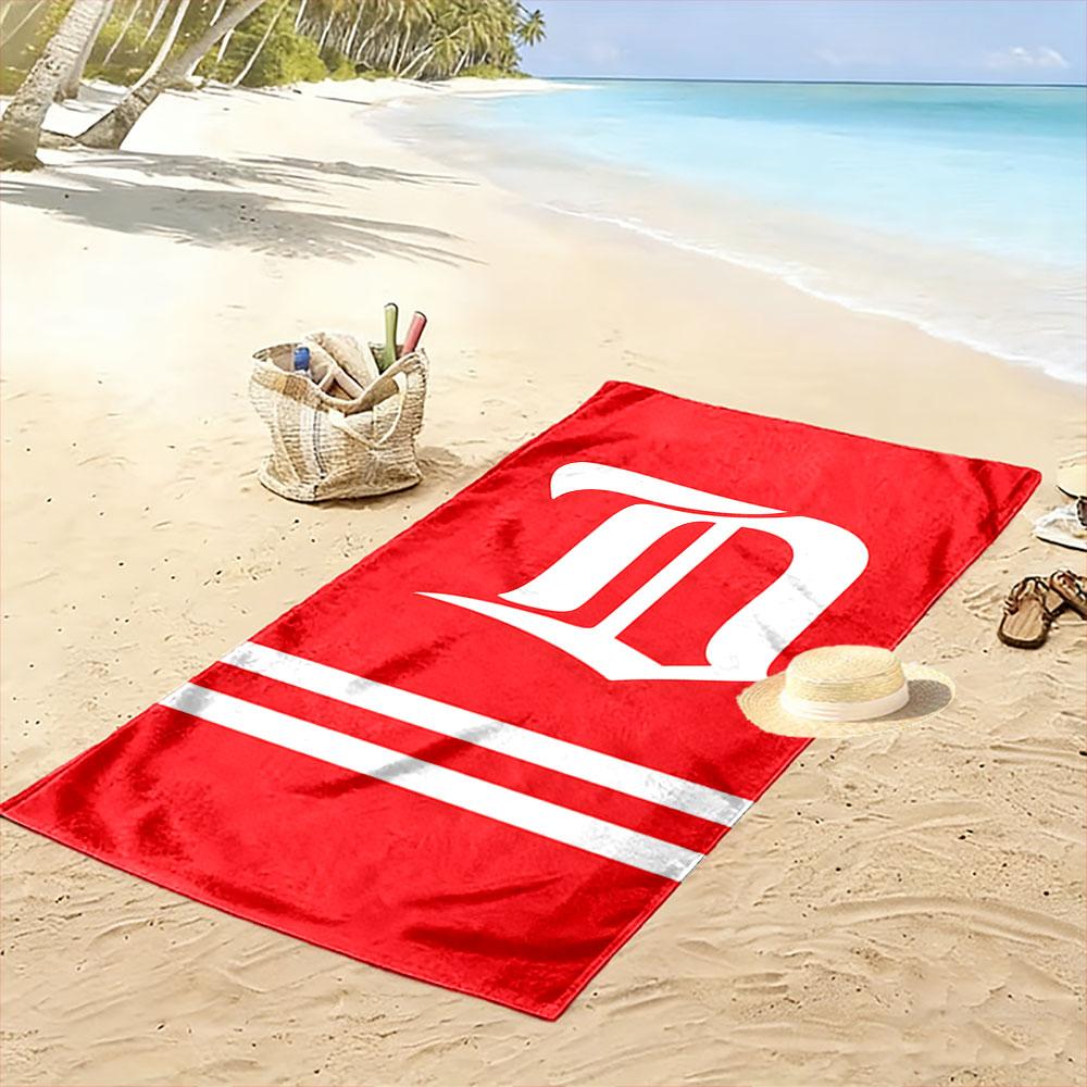 Red Beach Towel with White Gothic "D" Patterned beach towel quick dry perfect for travel outdoor sports jogging the beach and swimming